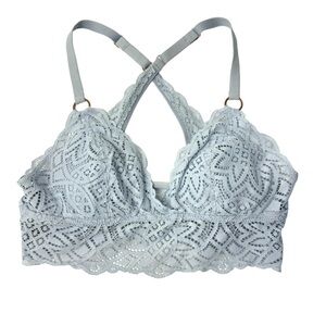 Aerie Light Blue Lace Wirefree Bralette Bra Lined Padded Size Small